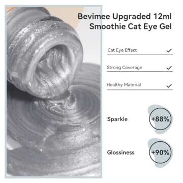 Bevimee Cat Eye Gel Nail Polish Moonlight Magnetic Nail Polish Gel Silver Glitter Mirror Glass Smoot...