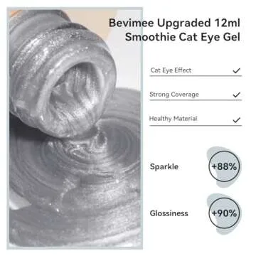 Bevimee Cat Eye Gel Nail Polish Moonlight Magnetic Nail Polish Gel Silver Glitter Mirror Glass Smoot...