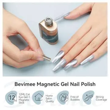 Bevimee Cat Eye Gel Nail Polish Moonlight Magnetic Nail Polish Gel Silver Glitter Mirror Glass Smoothie Cateye Gel Polish Holographic UV Gel for Nail Art Manicure DIY at Home 1PC 12ML