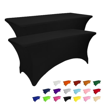 IVAPUPU 2 Pack 6FT Black Spandex Table Covers for Events