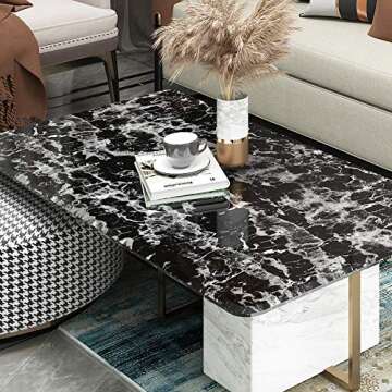 Livelynine Peel and Stick Countertop Contact Paper - Waterproof Black Marble Wallpaper for Kitchen a...
