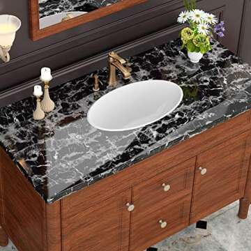 Livelynine Waterproof Black Marble Contact Paper for Kitchen