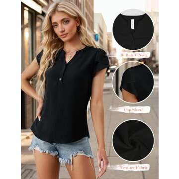 Blooming Jelly Womens Dressy Casual Tops Spring Business Casual Work Blouses Button Down V Neck T Sh...