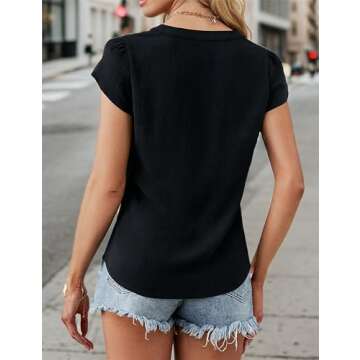 Blooming Jelly Womens Dressy Casual Tops Spring Business Casual Work Blouses Button Down V Neck T Shirts (L, Black)
