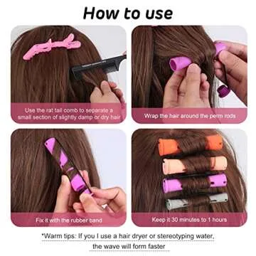 80 Pieces Hair Perm Rods Short Cold Wave Rods Plastic Perming Rods Hair Curling Rollers Curlers with Tail Comb & HairClips for Hairdressing Styling(Orange,Beige,Gray,Purple,4 Sizes)