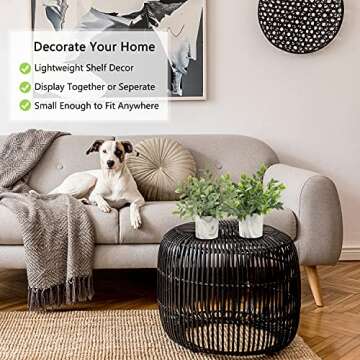 Hollyone Mini Artificial Potted Plants Fake Plants in Marble Pots, 1Pcs Plastic Eucalyptus Greenery Faux Plants for Home Office Desk Room Centerpiece Shelf Décor