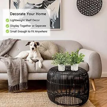 Hollyone Mini Artificial Potted Plants Fake Plants in Marble Pots, 1Pcs Plastic Eucalyptus Greenery Faux Plants for Home Office Desk Room Centerpiece Shelf Décor