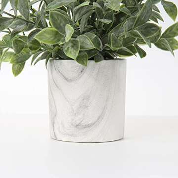 Hollyone Mini Artificial Potted Plants Fake Plants in Marble Pots, 1Pcs Plastic Eucalyptus Greenery Faux Plants for Home Office Desk Room Centerpiece Shelf Décor
