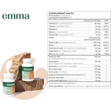 Emma Gut Health - Gas and Bloating Relief, Constipation, Leaky Gut Repair - Gut Cleanse & Restore Digestion - Regulate Bowel Movement. Probiotics and Laxative Alternative, 60 Capsules