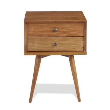 Mid Century 2 Drawer Wood Nightstand, End Table, Bedroom Storage (Castanho)