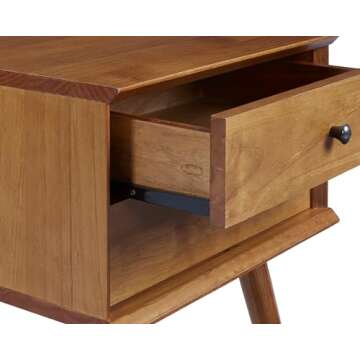 Mid Century 2 Drawer Wood Nightstand, End Table, Bedroom Storage (Castanho)