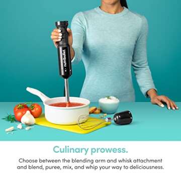 nutribullet NBI50100 Immersion Blender Arm & Whisk Attachment, For Smoothies, Soups & Dips, 350 Watt, Charcoal Black,2" L X 2" W X 16" H