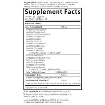 Garden of Life Probiotics Mood+ Dr Formulated Acidophilus Probiotic Supplement - Promotes Emotional Well-Being, Relaxation and Digestive Balance - Ashwagandha for Stress Management, 60 Veggie Caps