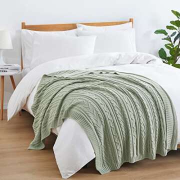 Soft Cozy Sage Green Cable Knit Throw Blanket for All