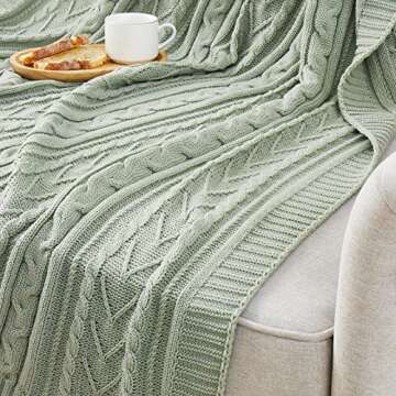 Soft Cozy Sage Green Cable Knit Throw Blanket for All