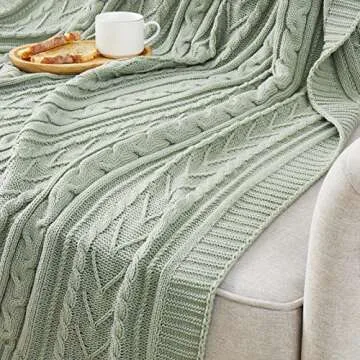 Soft Cozy Sage Green Cable Knit Throw Blanket for All
