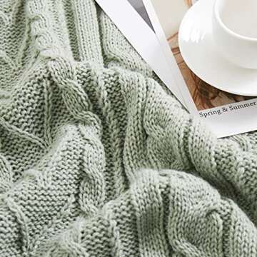 Soft Cozy Sage Green Cable Knit Throw Blanket for All