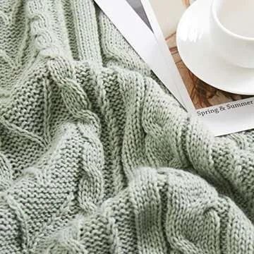 Soft Cozy Sage Green Cable Knit Throw Blanket for All