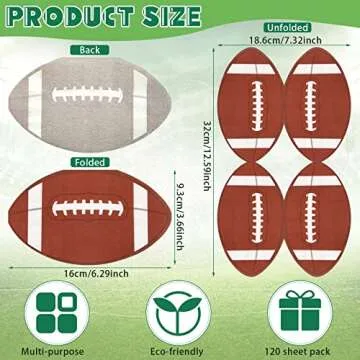 100 Pieces Football Theme Napkins Football Shape Paper Napkins Square Football Field Napkin Paper Football Napkins for Game Sports Themed Birthday Party Favors Table Decor