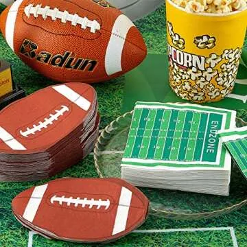 100 Pieces Football Theme Napkins Football Shape Paper Napkins Square Football Field Napkin Paper Football Napkins for Game Sports Themed Birthday Party Favors Table Decor