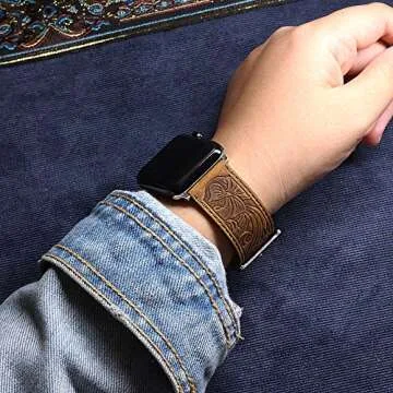 Falandi for Apple Watch Band Leather 42mm 41mm 40mm, Western Retro Leather Classical Replacement Smart Watch Band for iWatch Men Women Series 10 9 8 7 SE 6 5 (Retro Brown, 42/41/40mm)