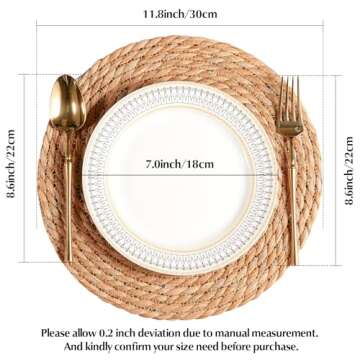 Round Woven Placemats - Boho Rattan Placemats Natural Water Hyacinth Placemats, Farmhouse Weave Plac...