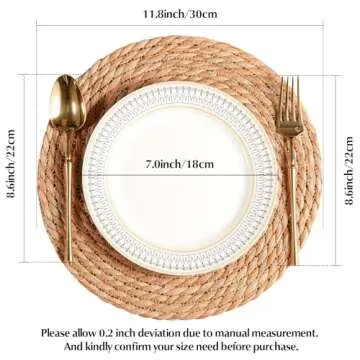 Round Woven Placemats - Boho Rattan Placemats Natural Water Hyacinth Placemats, Farmhouse Weave Plac...