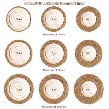 Round Woven Placemats - Boho Rattan Placemats Natural Water Hyacinth Placemats, Farmhouse Weave Place Mats, Rustic Braided Wicker Table Mats for Dining Table,Home,Wedding (12 inch Set of 10)