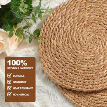 Round Woven Placemats - Boho Rattan Placemats Natural Water Hyacinth Placemats, Farmhouse Weave Place Mats, Rustic Braided Wicker Table Mats for Dining Table,Home,Wedding (12 inch Set of 10)