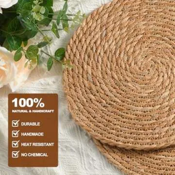 Round Woven Placemats - Boho Rattan Placemats Natural Water Hyacinth Placemats, Farmhouse Weave Place Mats, Rustic Braided Wicker Table Mats for Dining Table,Home,Wedding (12 inch Set of 10)