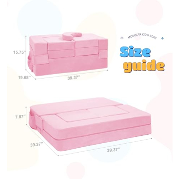 Elftopia Modular Kids Sofa,Toddler Couch Foam Armchair for Kids, Children Convertible Plush Sofa Play Set,Fold Out Sofa Bed(Pink)
