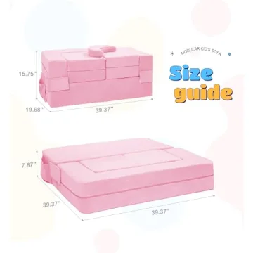 Elftopia Modular Kids Sofa,Toddler Couch Foam Armchair for Kids, Children Convertible Plush Sofa Play Set,Fold Out Sofa Bed(Pink)