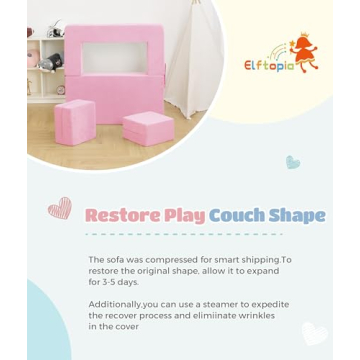 Elftopia Modular Kids Sofa,Toddler Couch Foam Armchair for Kids, Children Convertible Plush Sofa Play Set,Fold Out Sofa Bed(Pink)