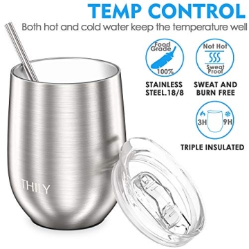 THILY Stemless Wine Glasses with Lid & Straw Set