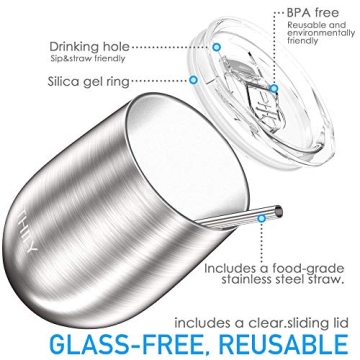 THILY Stemless Wine Glasses with Lid & Straw Set
