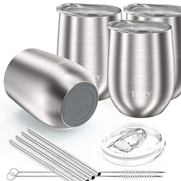 THILY Stemless Wine Glasses with Lid & Straw Set