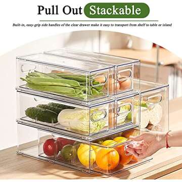 bealy Can Organizer for Refrigerator,Refrigerator Organizer Bins with Handle ,Deep Stackable Clear S...