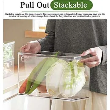 bealy Can Organizer for Refrigerator,Refrigerator Organizer Bins with Handle ,Deep Stackable Clear Storage Bins for Fridge ,Pantry, Kitchen ,Makeup ,Bathroom Organizer(1pack,Tall)