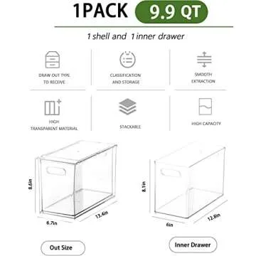 bealy Can Organizer for Refrigerator,Refrigerator Organizer Bins with Handle ,Deep Stackable Clear Storage Bins for Fridge ,Pantry, Kitchen ,Makeup ,Bathroom Organizer(1pack,Tall)