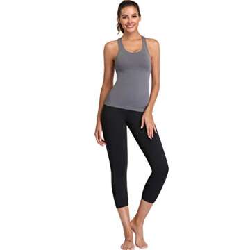 Oalka Women's Workout Shirts Racerback Yoga Sport Pads Bras Fitness Active Tank Tops Charcoal XL