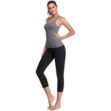 Oalka Women's Workout Shirts Racerback Yoga Sport Pads Bras Fitness Active Tank Tops Charcoal XL