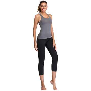 Oalka Women's Workout Shirts Racerback Yoga Sport Pads Bras Fitness Active Tank Tops Charcoal XL