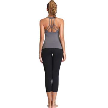 Oalka Women's Workout Shirts Racerback Yoga Sport Pads Bras Fitness Active Tank Tops Charcoal XL