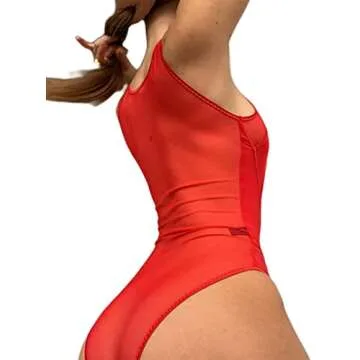Hilinker Women's Sexy Mesh Sleeveless Bodysuit in Red
