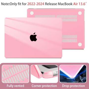 Conbovo Compatible with MacBook Air 13 inch M2 M3 Case 2022 2024 2025 Model A2681 A3113, Plastic Hard Shell Case & Keyboard Cover & Screen Protector & USB Adapter, Crystal Pink