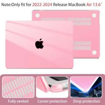 Conbovo Compatible with MacBook Air 13 inch M2 M3 Case 2022 2024 2025 Model A2681 A3113, Plastic Hard Shell Case & Keyboard Cover & Screen Protector & USB Adapter, Crystal Pink
