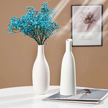 Ceramic Vase Set of 2, Small Flower Vases for Home Decor, White Ceramic Vase, Frosted Matte Surface ...