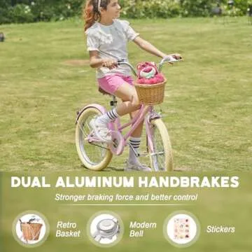 Glerc 20 Inch Beach Cruiser Bike, 6-Speed Hybrid City Bicycle for Girls Youth and Over 6 Years Old, Missy Bike with Wicker Basket & Lightweight, Pink