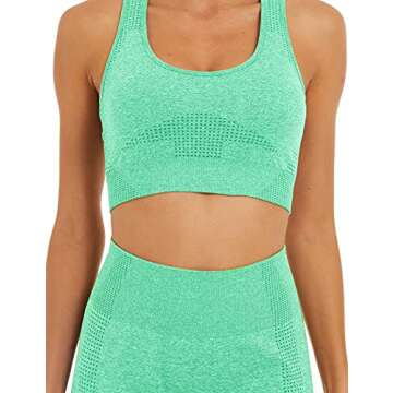 Toplook Women Seamless Yoga Workout Set 2 Piece Outfits Gym Shorts Sports Bra (Light Green, Small)