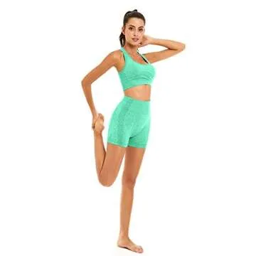 Toplook Women Seamless Yoga Workout Set 2 Piece Outfits Gym Shorts Sports Bra (Light Green, Small)